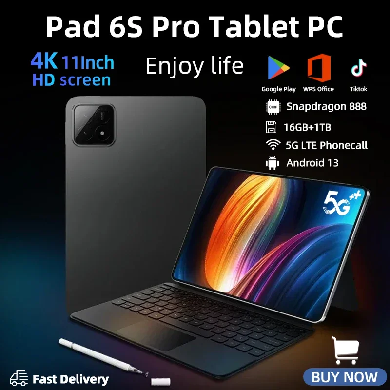 Tableta PC HD 4K Pad 6S Pro, Snapdragon 2024 Xiao, Android 13, 16GB + 1TB, 888 mAh, Tarjeta SIM Dual 5G, 10000 Original, versión Global