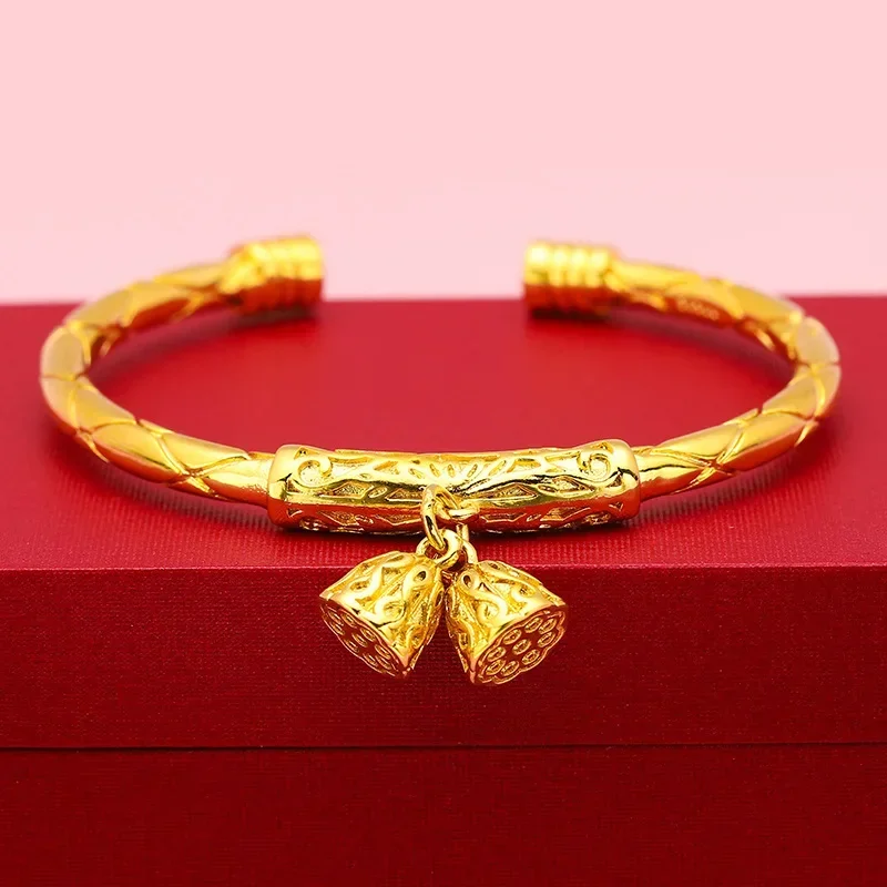 High quality real gold 24K Second Life Joy Bracelet Chain Grid Open Adjustable Bracelet AU999 Pure Gold Bracelet