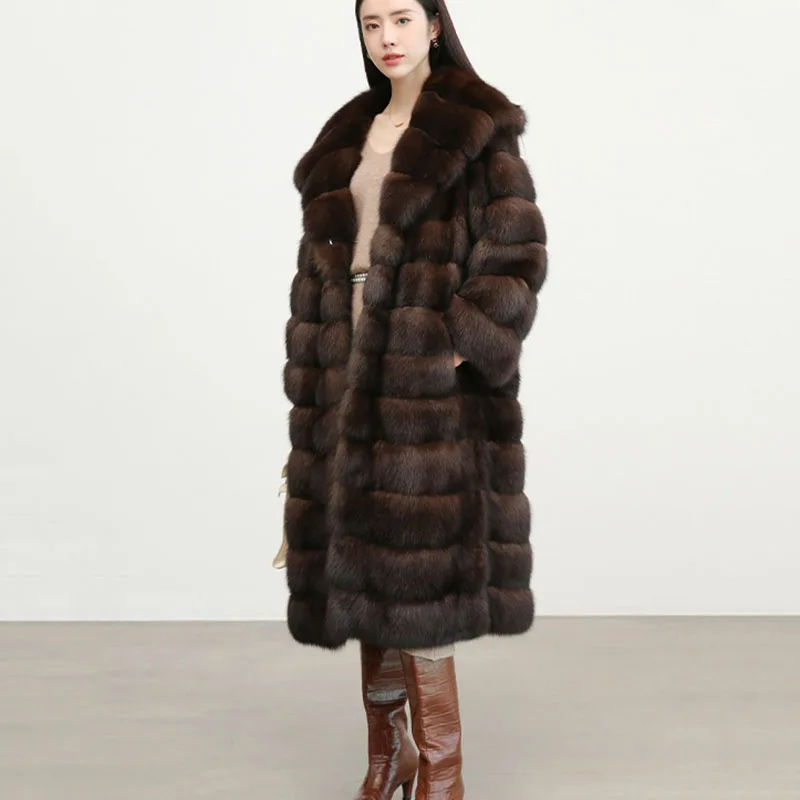 Solid Color Fashion Warm Coat True Fur Coat 2025 New Winter Warm Hooded High-Quality Temperament Leisure Women's Fur Coat H580