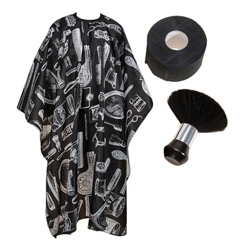 Conjunto de 2/3 Uds de envoltura de peluquero, capa de corte de pelo impermeable con plumero para el cuello, juego de cepillos para bata de peluquería profesional