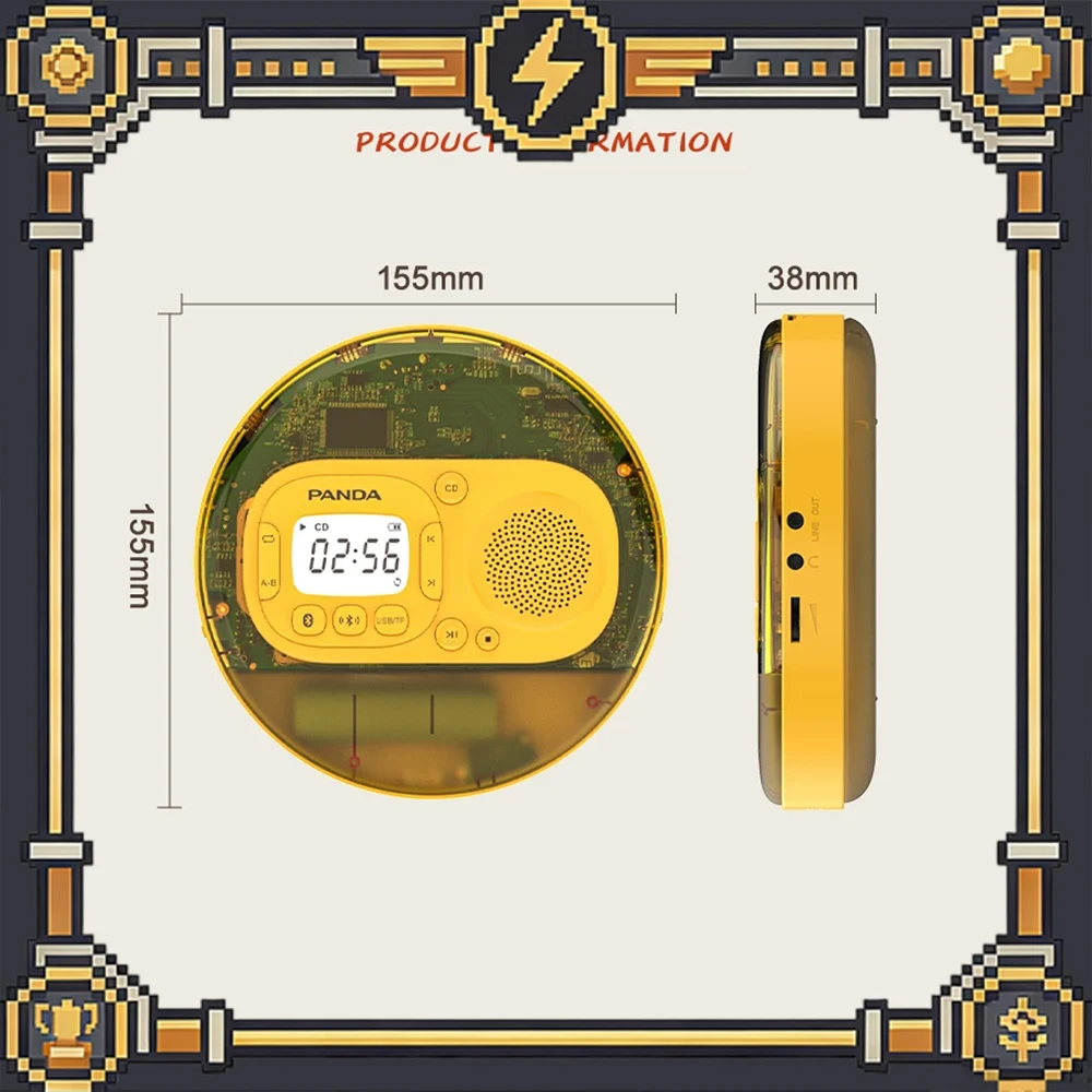 PANDA CD15 Mini Retro Portable CD Player Album Disc Player Discman Compact Music CD Disc Player For Music Album Listening