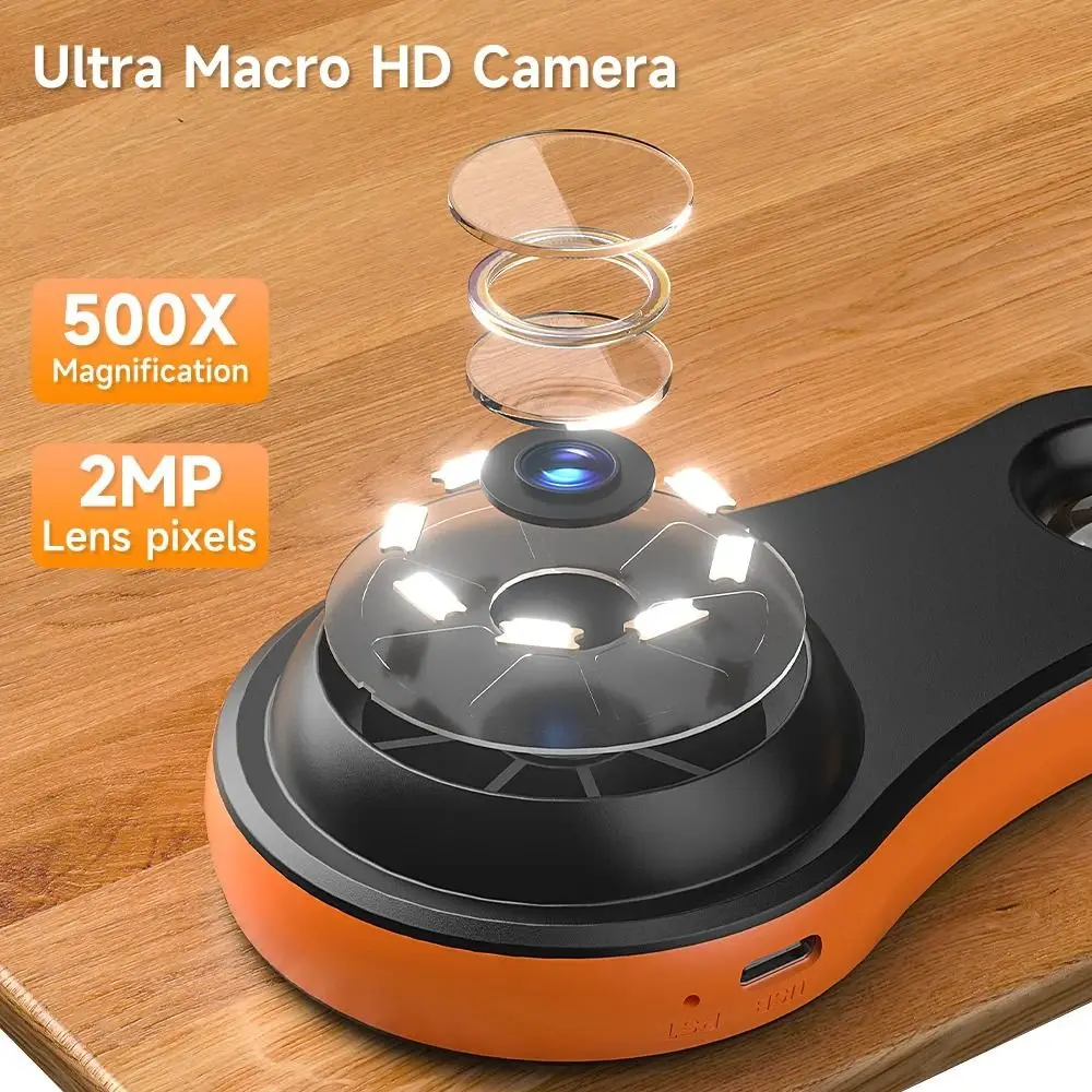 

1080P Video Coin Digital Microscope with 2 inch Screen 500x Zoom Magnifying Glass Rechargeable High Definition Microscope
