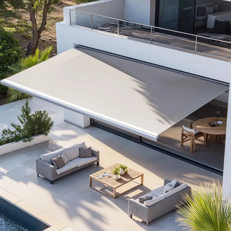 Install Against The Wall UV Protective Sunshade Large Sized Villa Rain Proof Entrance Awning Folding Aluminum Electric Canopy