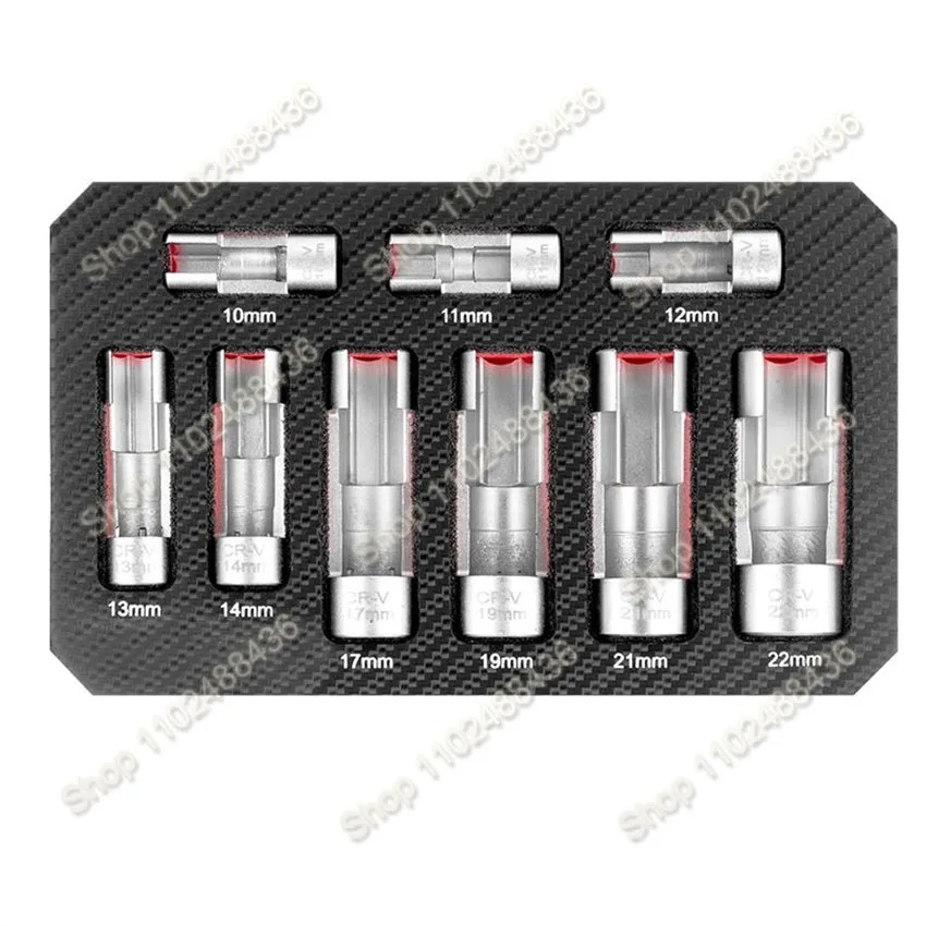 

9 шт., датчик кислорода, открытая масляная трубка, разборная втулка, шлицевой ключ, набор торцевых головок для впрыска топлива, шестиугольный инструмент для ремонта