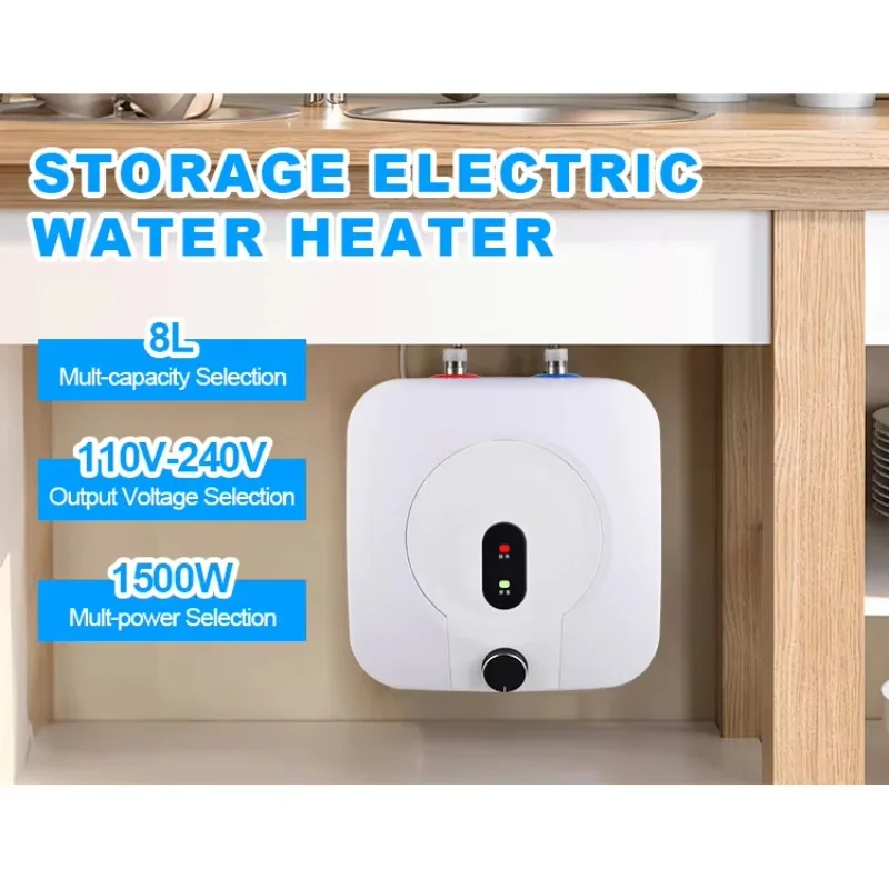 110V/220V 8L DC Small Under Sink Tank 2.5 Gallon Water Heater Hot Storage,Mini Instant Electric RV TR Trailer Kitchen Compact