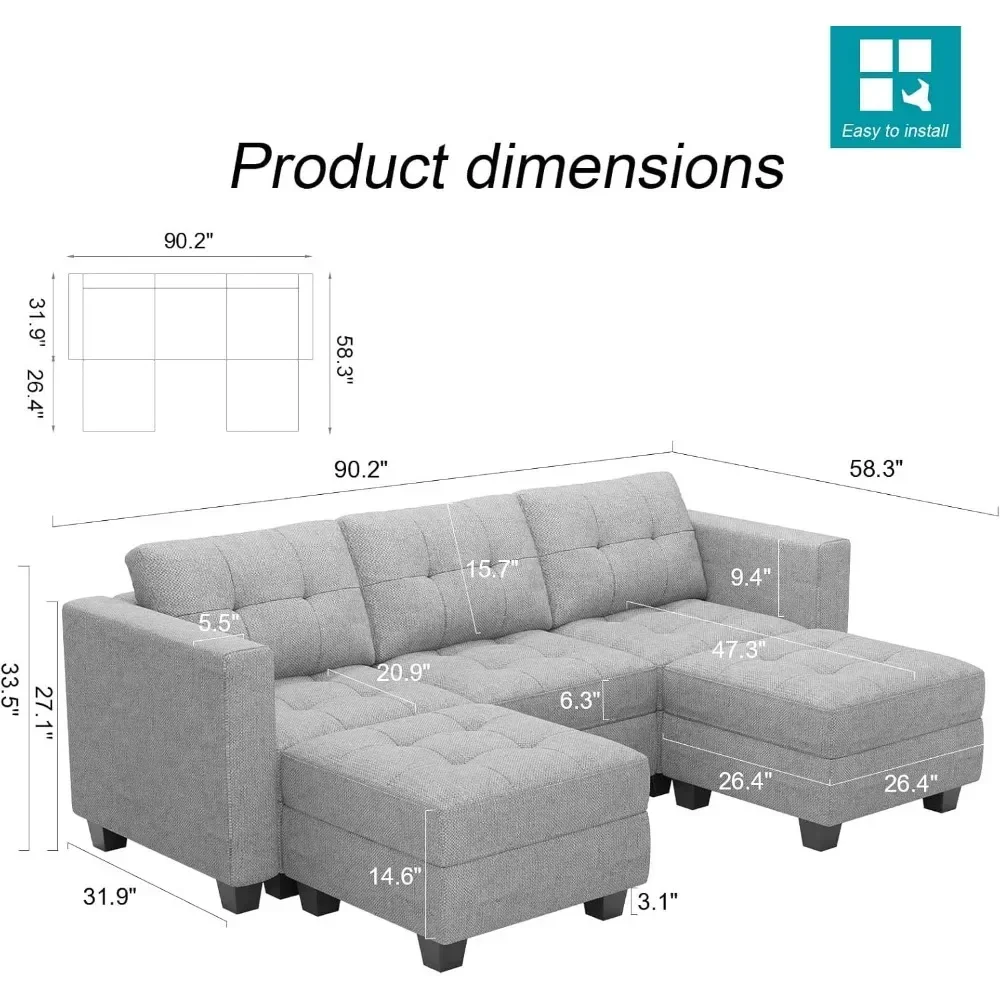 U-Shaped Sectional Sofa, 58.3