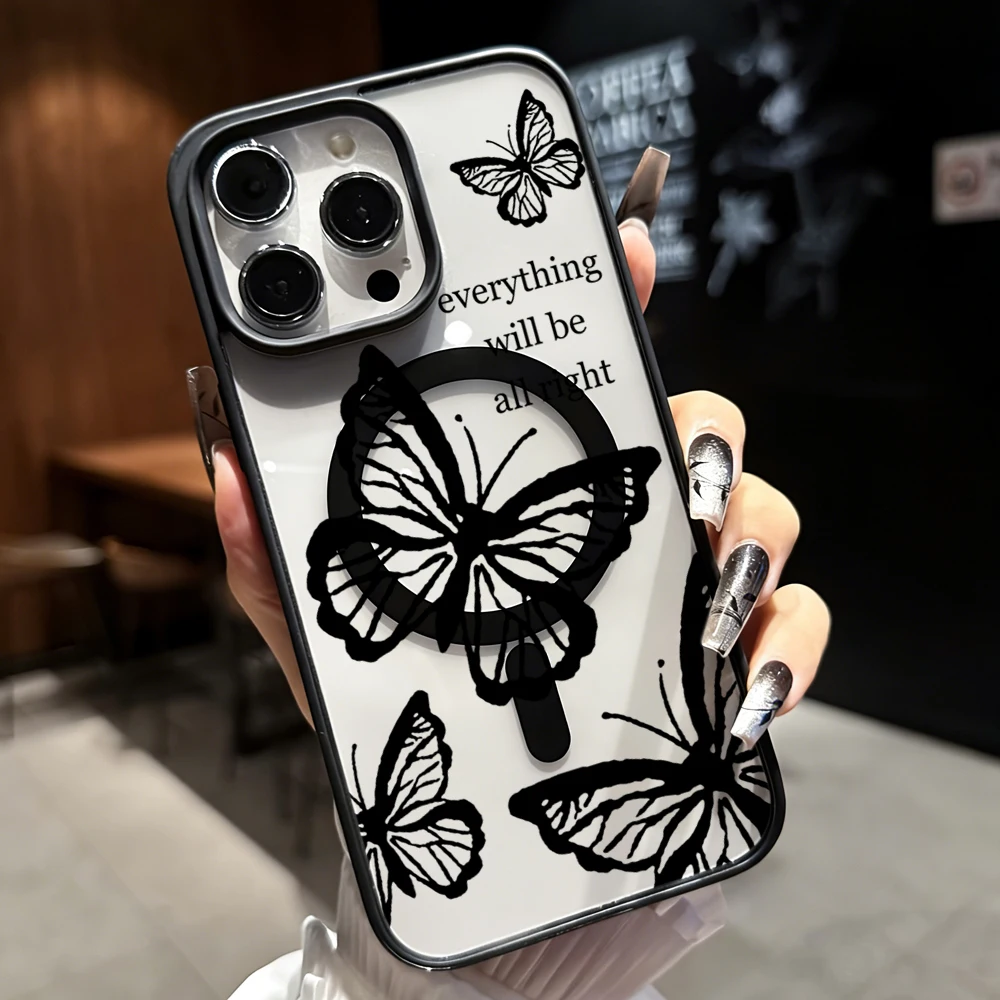 Retro INK Butterfly Klarsicht-Hülle für iPhone 17 15 11 13 16 14 Pro Max 13 12 15 Plus Hüllen für Magsafe Wireless Charging Drop Cover – Detail 13