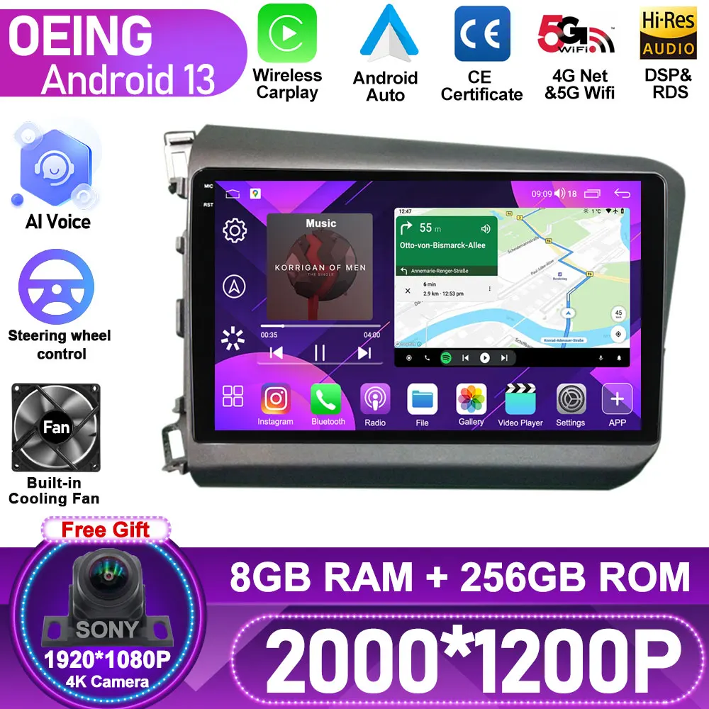 

8+256G Android For Honda Civic 2012 2013 2014 2015 Auto DSP IPS Car Radio Multimedia Video Player Navigation GPS 2 din Autoradio