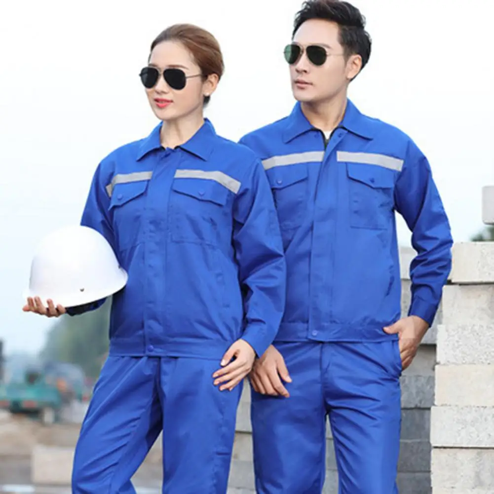 2 Pcs/Set Unisex Workwear Suit Wear-resistant Reflective Stripe Safety Worker Pockets Mechcanic Auto Repairmen Working Uniform