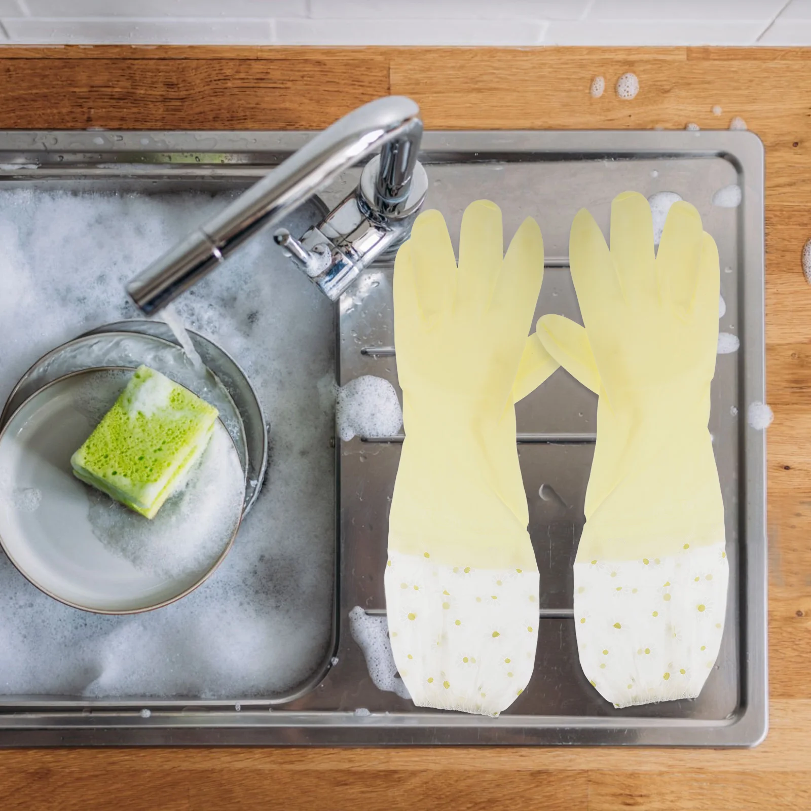 

2 Pairs Rubber Gloves for Cleaning Dishwashing Kitchen Long Rubber Gloves Nonslip Reusable Vegetable Wash Hygienic Comfort