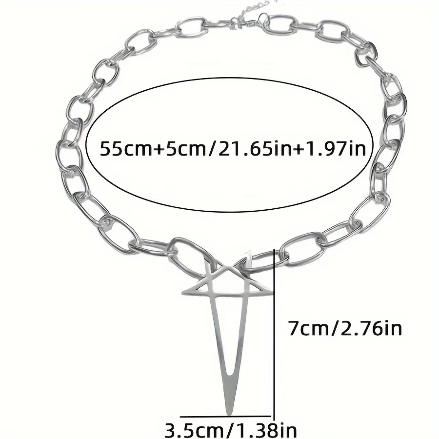 Collana girocollo con ciondolo pentacolo a catena grossa esagerata Punk Rock Hip Hop