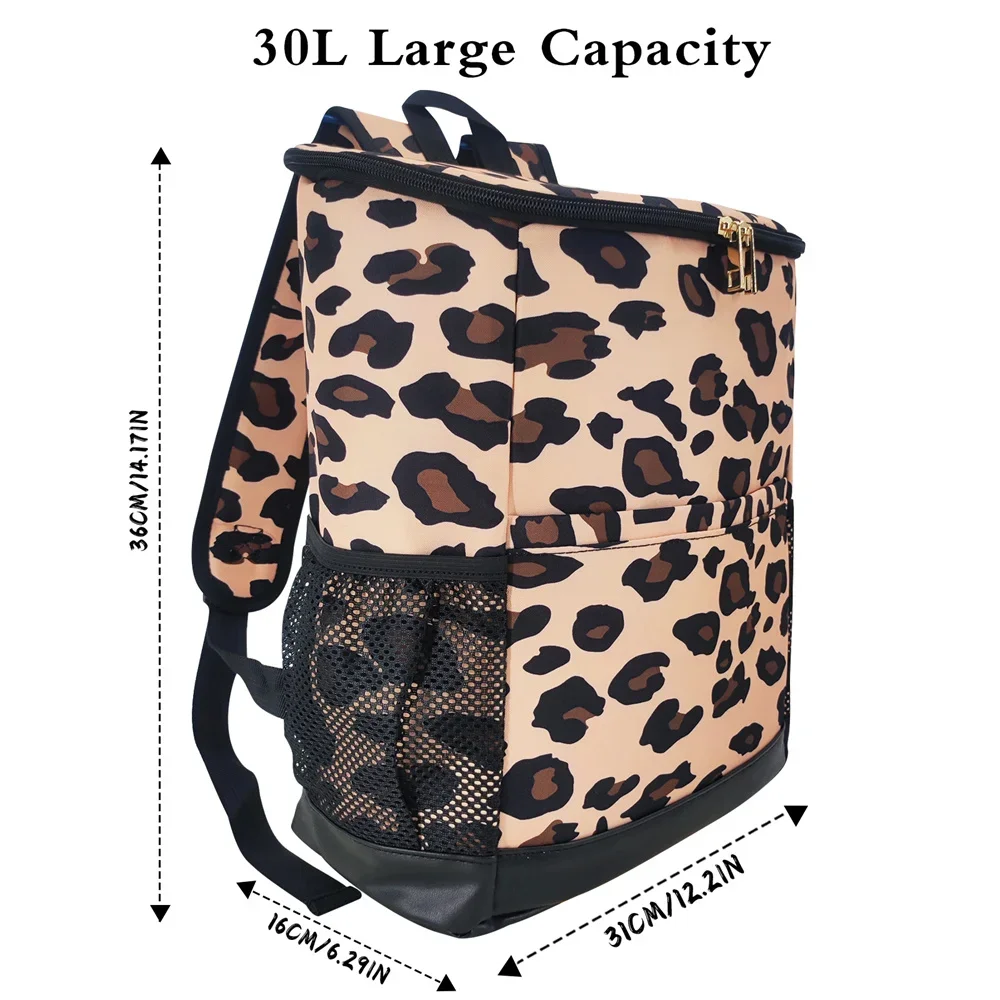 Waterproof Insulated Cooler Backpacks Fashion Leopard Thermal Backpack with Bottle Opener Large Capacity Picnic Insulated Bag