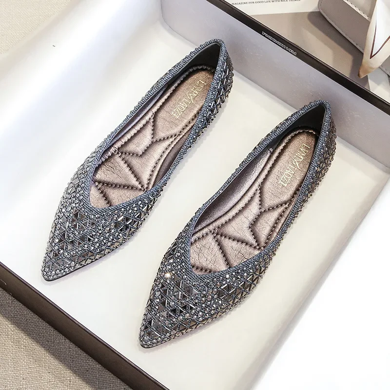 Autumn Women\'s Ballet Flats New Rhinestones Flat Casual Loafers Female Plus Size 43 Slip on Boat Shoes Chaussure Femme