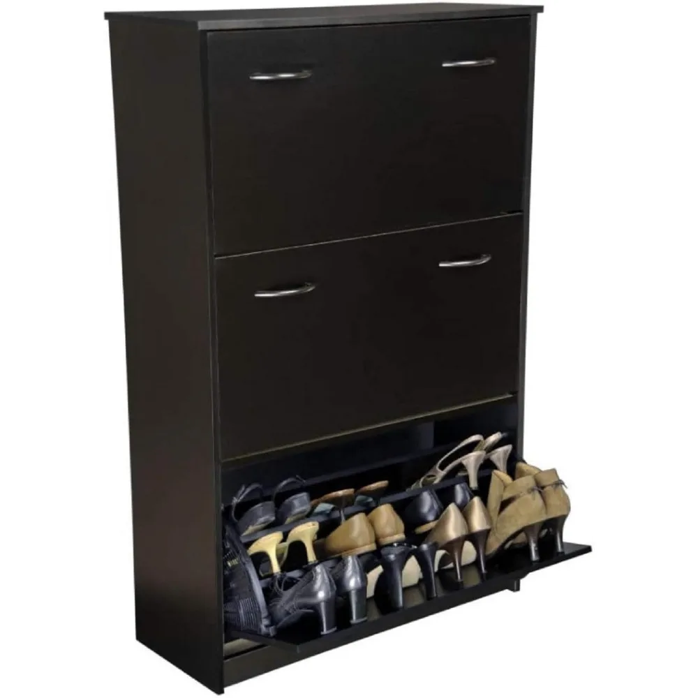Black Triple-Tier Shoe Storage Cabinet