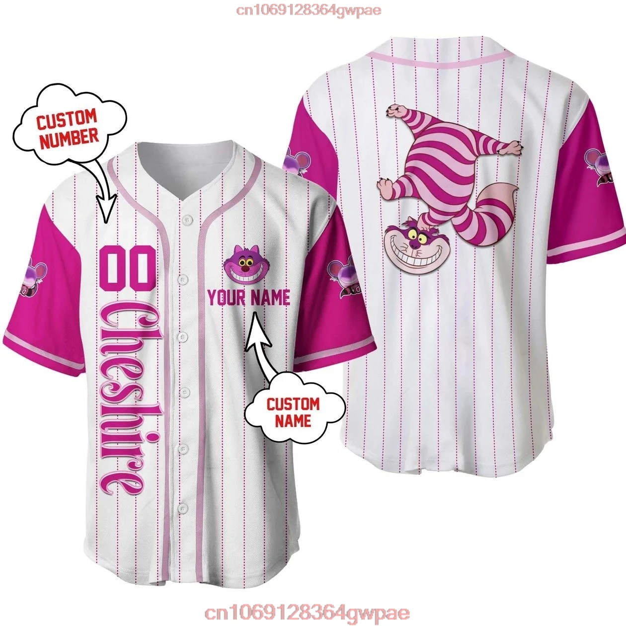 Cheshire Cats baseball jerseys custom name Men's and women's Disney baseball uniforms Fashion vintage short sleeve shirt jerseys