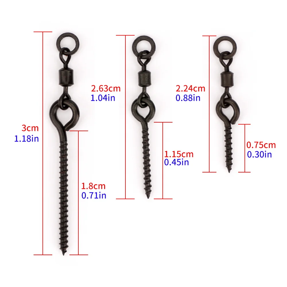 Hirisi 20Pcs Boilie Screw with Rolling Swivel S M L Pop Up Bait Screw Hair Ronnie Rig Method Feeder Carp Fishing Tackle