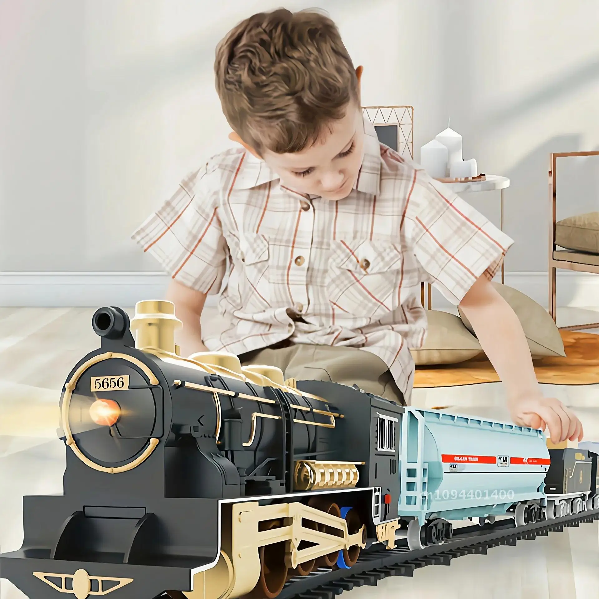 Treno classico Set ferroviario per bambini Treni ferroviari elettrici ad alta velocità Luci a LED Modello di suono musicale Giocattoli Regalo per bambini