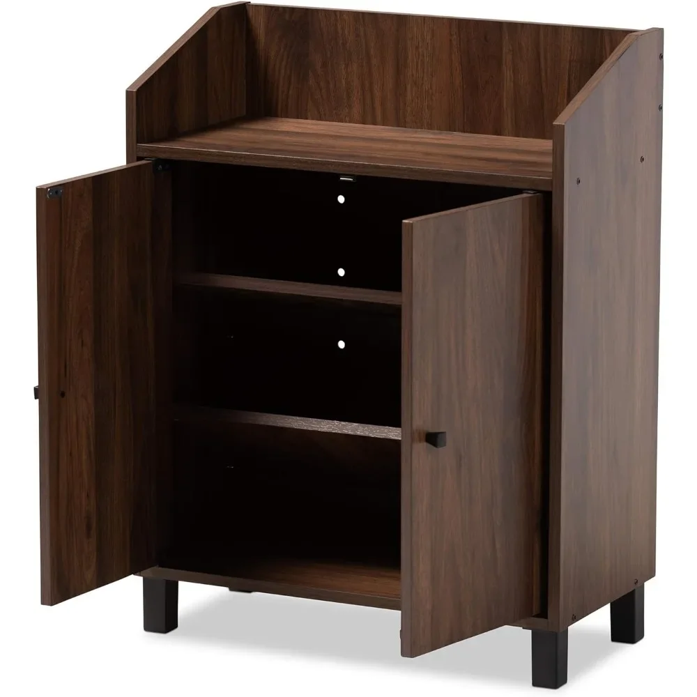 

Modern Freestanding Square Cubbies and Top Large Section Baxton Shoe Cabinets, One Size, Walnut