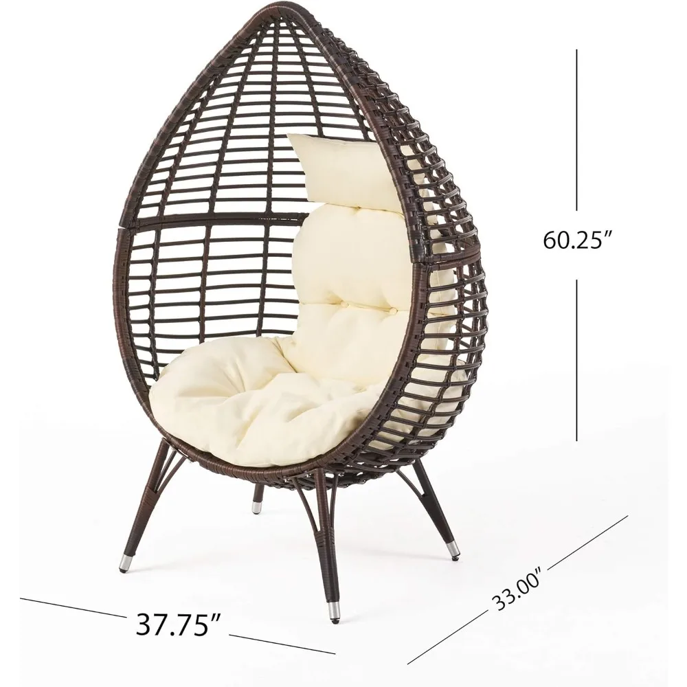 Cutter Teardrop Wicker Lounge Chair with Cushion, Multibrown