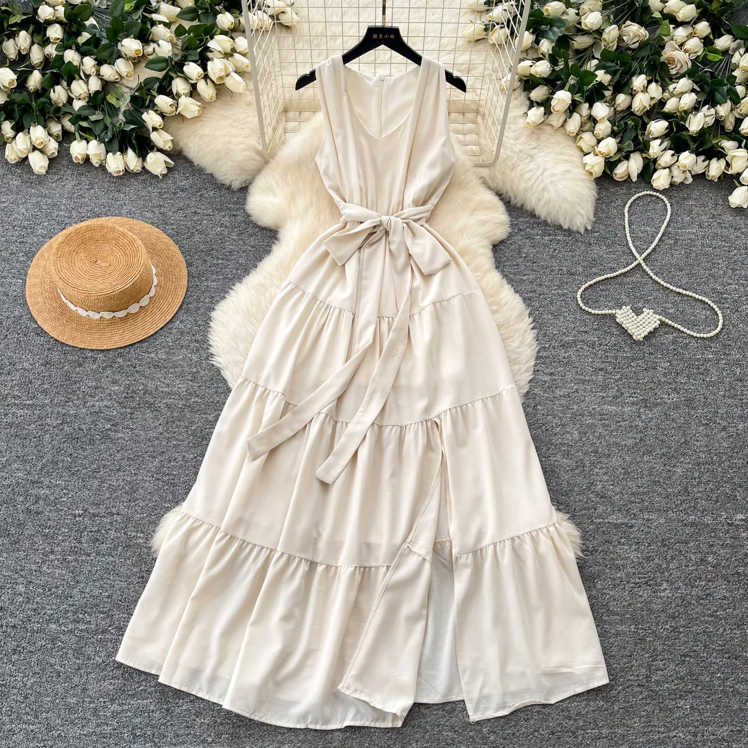 

Long Dress Women Cake Dresses A Line Vestidos Y2k Streetwear V Neck Sleeveless Lace Up Tight Waist Elegant Party Night 2026
