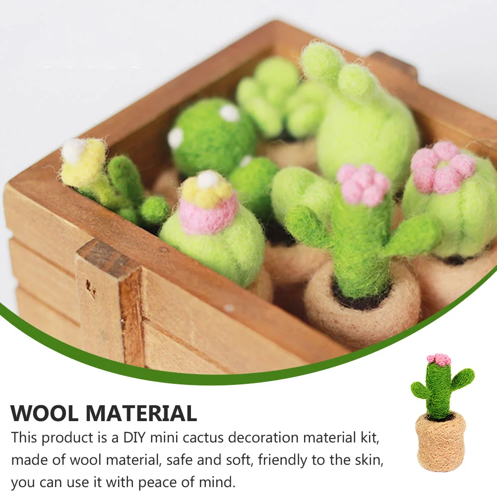 

8pcs Wool Felting Mini Cactus Needle Felt Material Pack For Handmade Decoration Ornament Craft Supplies