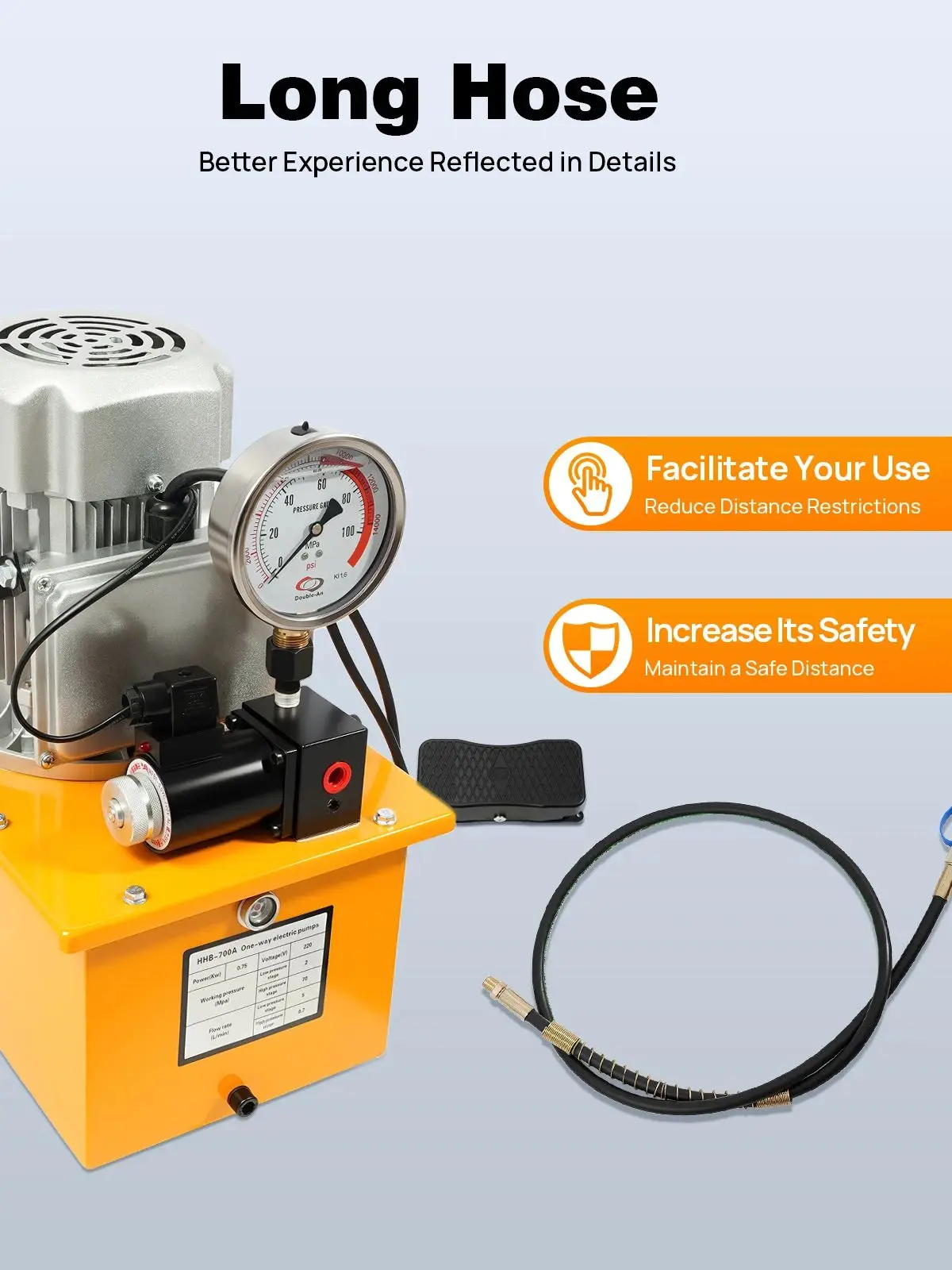 750W, 2-70Pa, 7L, Elektrische hydraulische pomp, Aangedreven hydraulische pomp, Enkelwerkende handbediende klep Elektrisch aangedreven hydraulische pomp - afbeelding 2