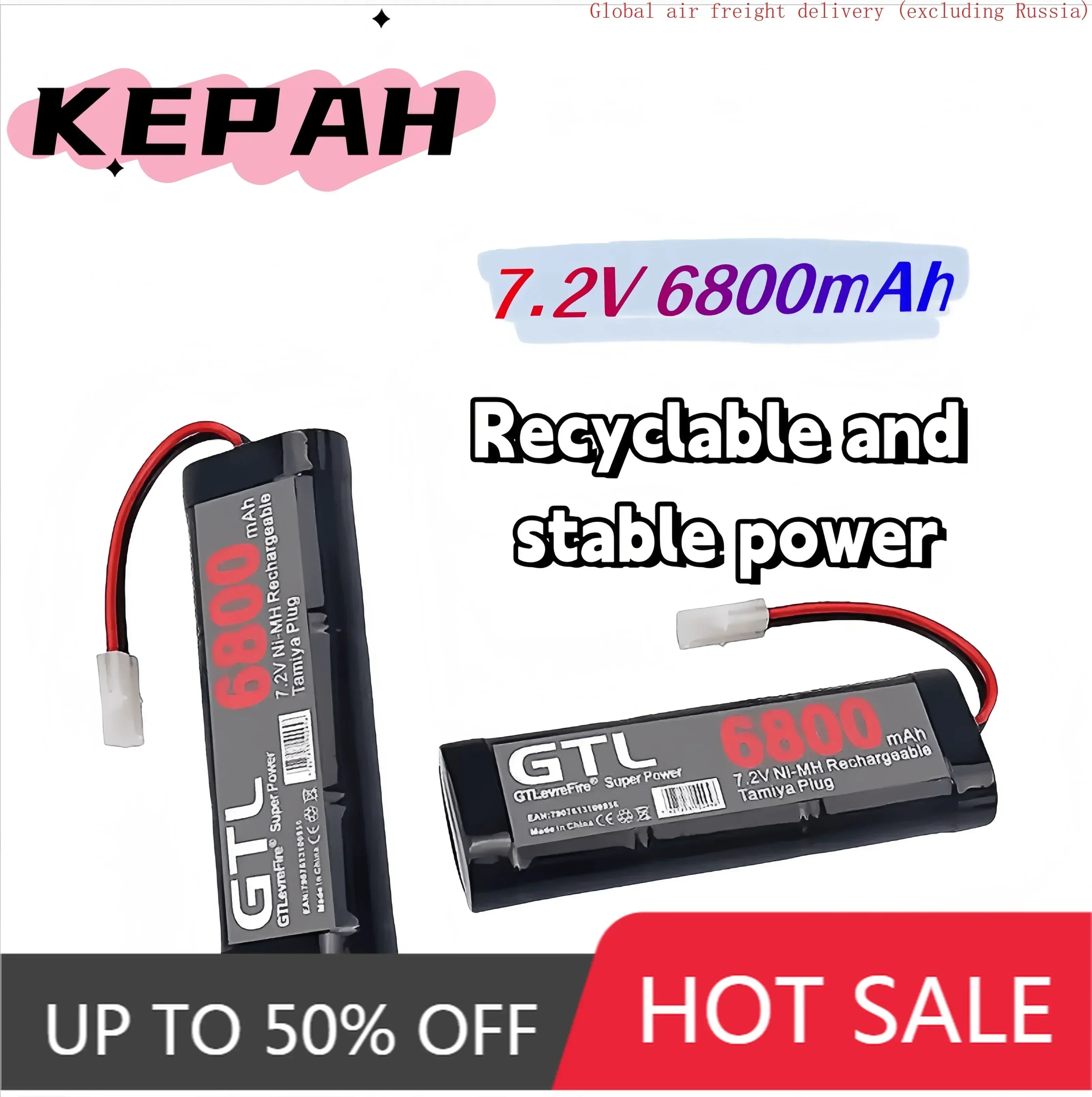 

Enduring King 7.2V 6800mAh NiMH Replacement RC Battery with Tamiya Discharge Connector for RC Toys Racing Cars Boat Aircraft