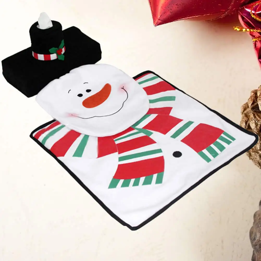 

Bathroom Mat Set Christmas Themed U-shaped Toilet Rug Carpet Toilet Seat Lid Cover Water Tank Lid Cover with Toilet Paper Holder