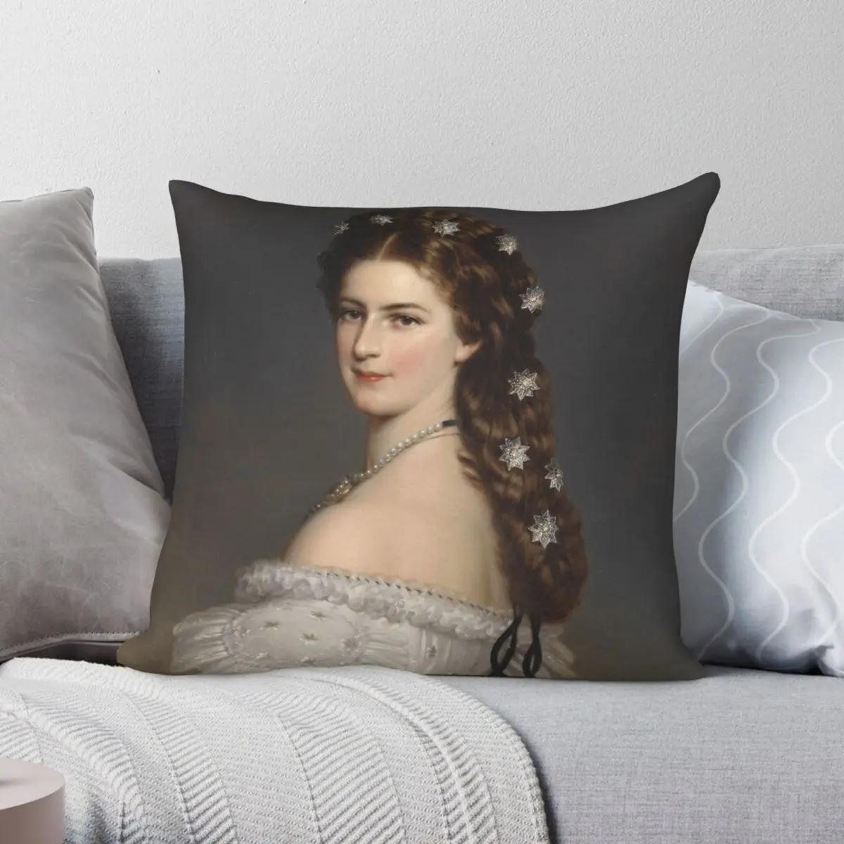 Franz Xaver Winterhalter Sissi Square Pillowcase Polyester Linen Velvet Printed Zip Decor Pillow Case Sofa Seater Cushion Cover