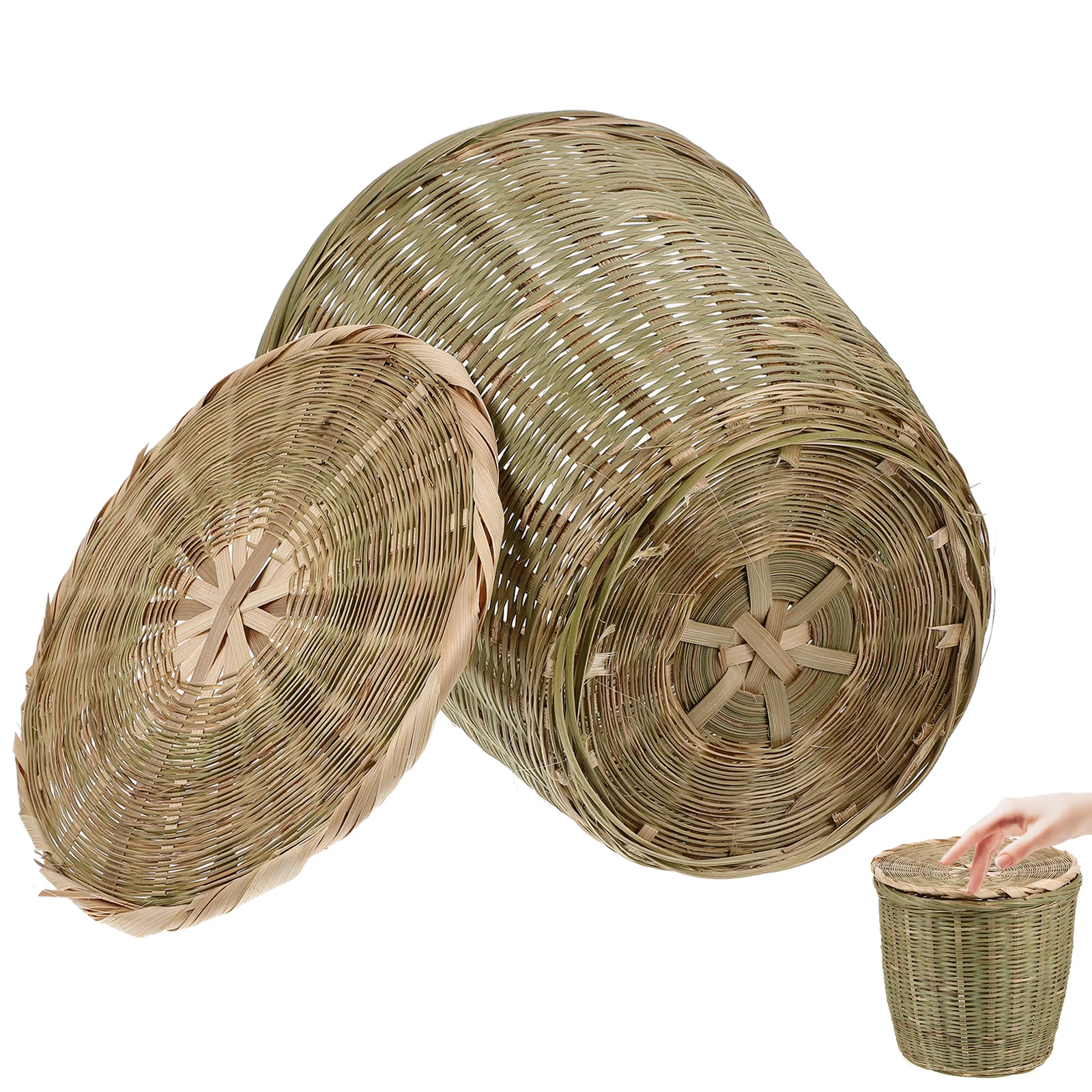 

Bamboo Woven Basket with Lid Kitchen Storage Basket Versatile Vegetable Trashcan Organizer Trashcan for Your Bedroom