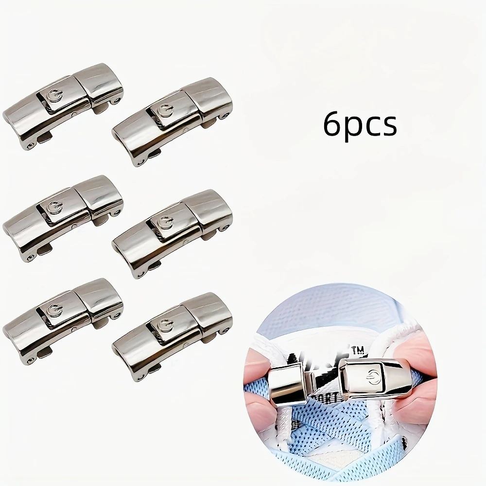 6 قطع من أقفال رباط الحذاء بدون ربط، نظام قفل معدني سريع التحرير، أربطة ربط مرنة بدون أربطة للرجال والنساء والأطفال