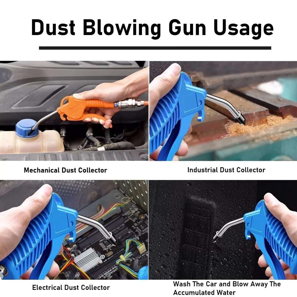 High Flow Dust Blowing Gun Air Blow Short/Long Style Compressor with Angled Bent Nozzle Available for Industrial Easy Cleaning