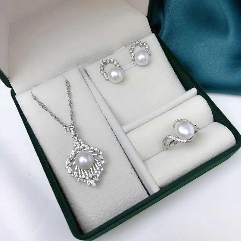 Store Manager Recommended New Freshwater Pearl Three-Piece Set Pendant Ring Earrings Fashion Simple