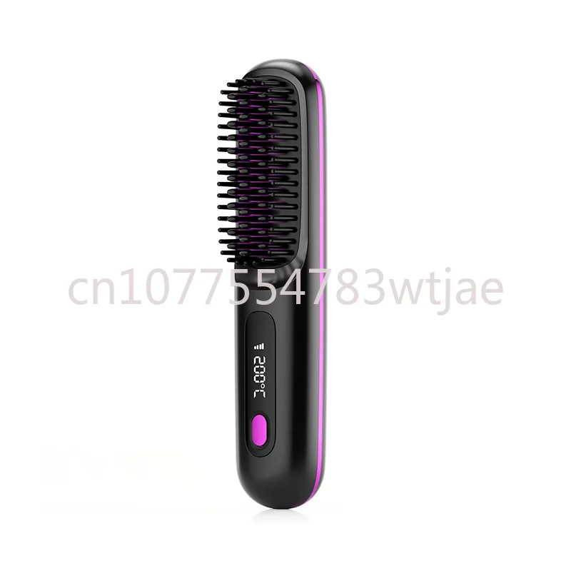 New LCD USB Charging Ceramic Heating Electric Comb Straightener Wireless Portable Straightening Comb