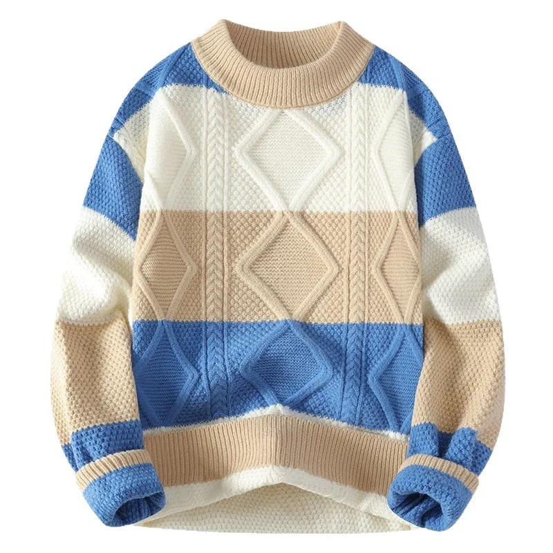 2026 suéter de punto a juego de color cálido informal personalizado de tendencia suelta con cuello redondo para hombre