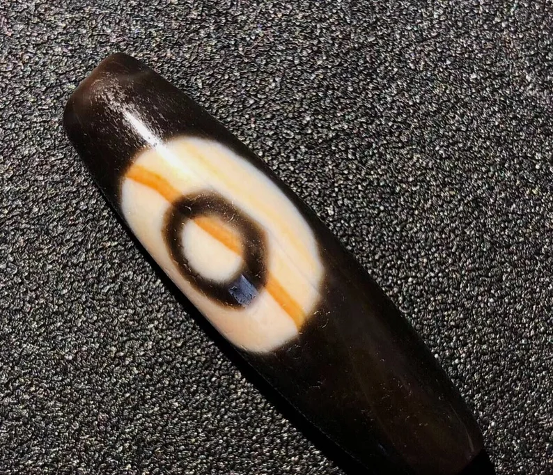 Magic Tibetan Old Agate special 1Eye Cinnabar Totem dZi Bead Amulet12*41.7mmN008