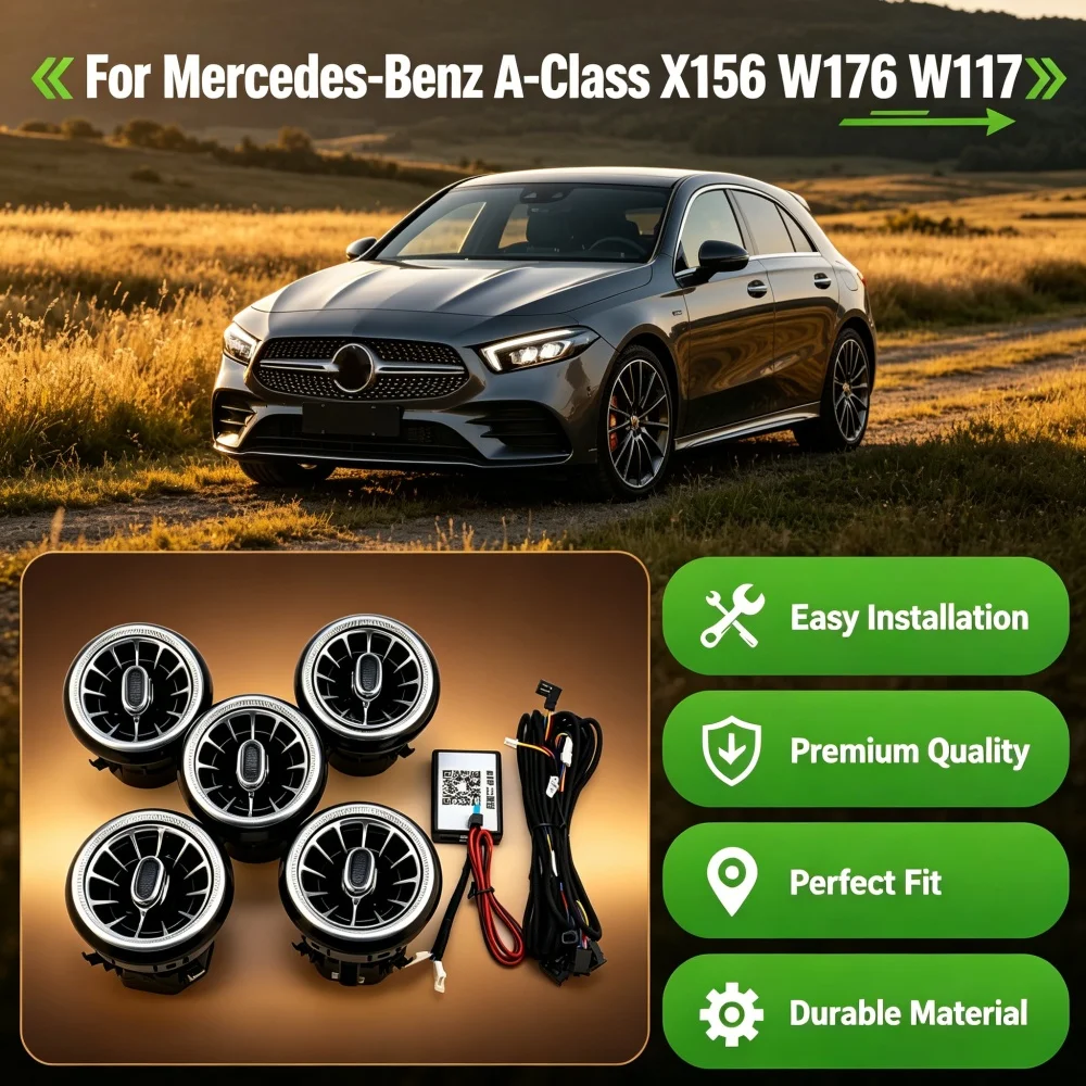 Air Vent Ambient Light Kit, 12-kleuren LED-interieurverlichting, decoratief en slijtvast voor Mercedes-Benz A-Klasse X156 W176 W117