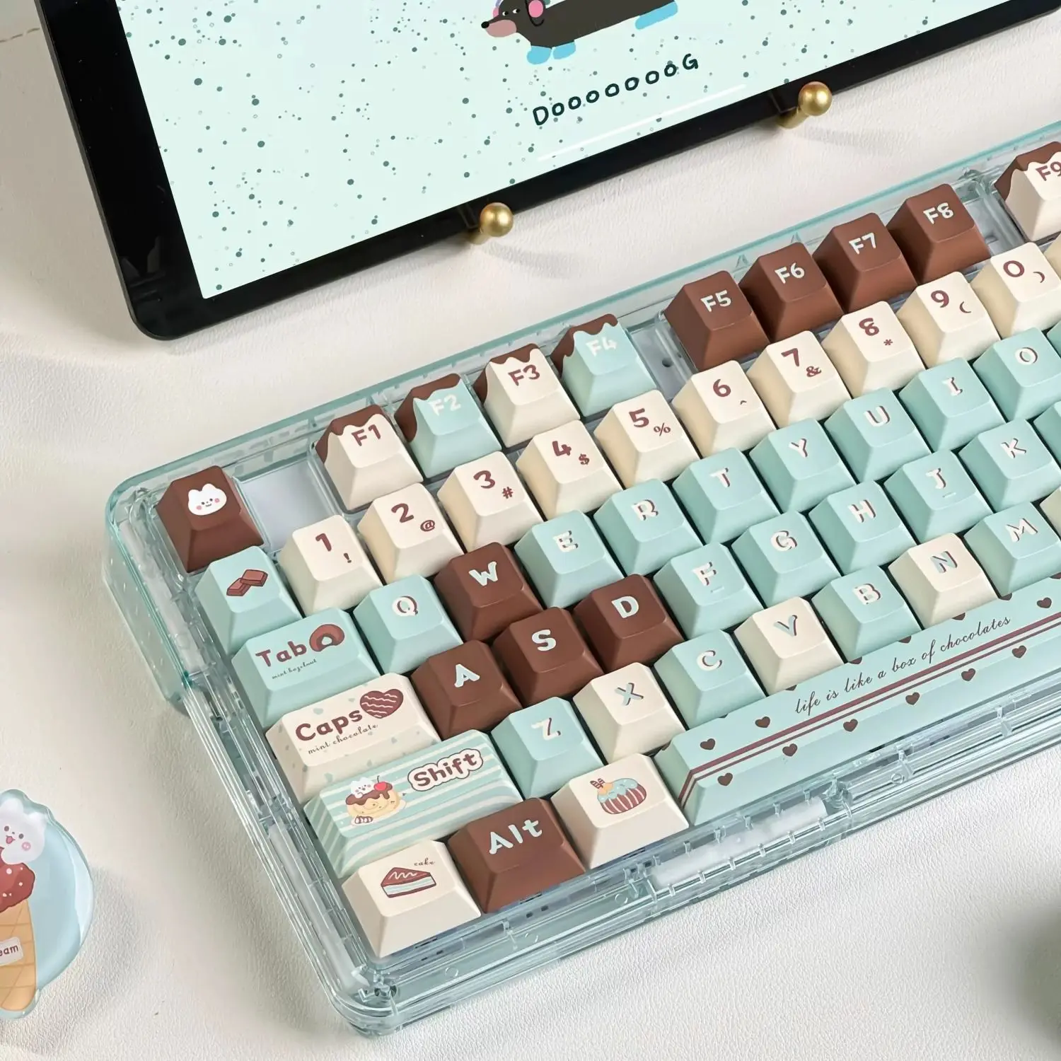 Mint Chocolate Keycaps Original Height PBT Material Sublimation High Value Personality Fresh Keycaps