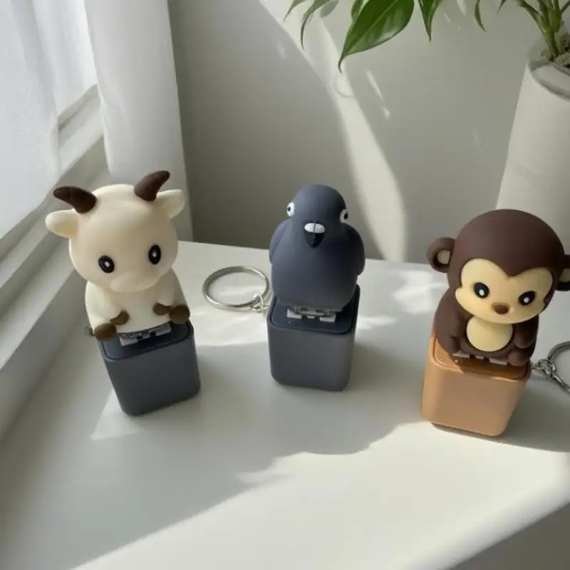New New Monkey Pigeon Lamb Donkey Animal Keyboard Fidget Toys Keychain Finger Button Clicker Decompression Toys with LED Light