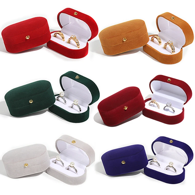 

Double Slots Luxury Velvet Wedding Ring Box Oval Flip Jewelry Box Couple Wedding Engagement Ring Organizer Jewelry Packing Box