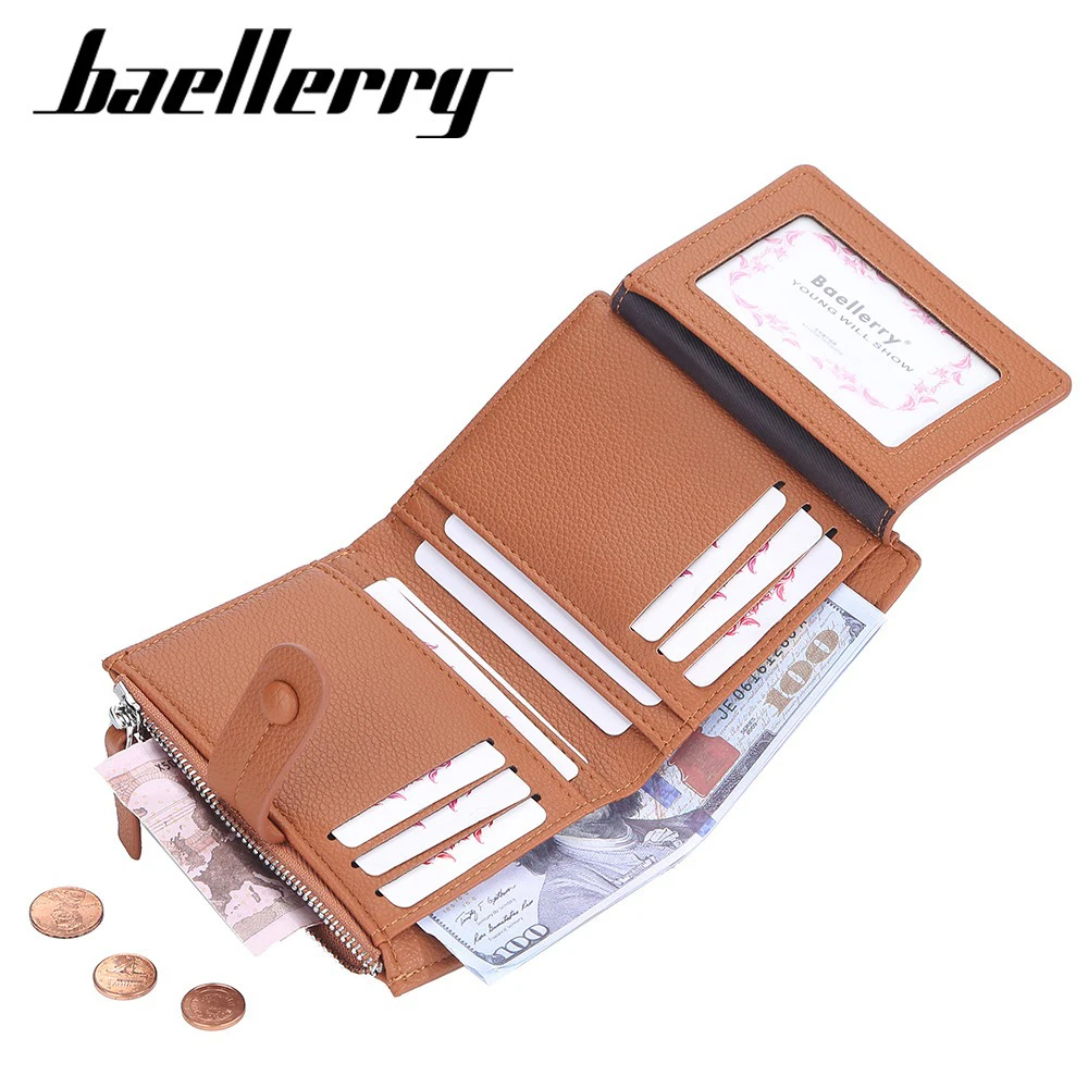 Mini portafoglio da donna Baellerry piccola pochette tripla con cerniera bottone a pressione multi porta carte organizer regalo per lei