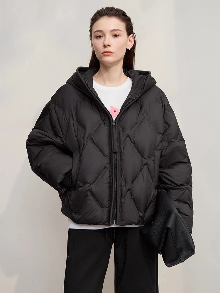 AMII Women's Jacket Coat 2025 Winter New Warm Commuter Hooded Down Jackets Woman Straight Solid Loose Long Sleeve Top 12554021