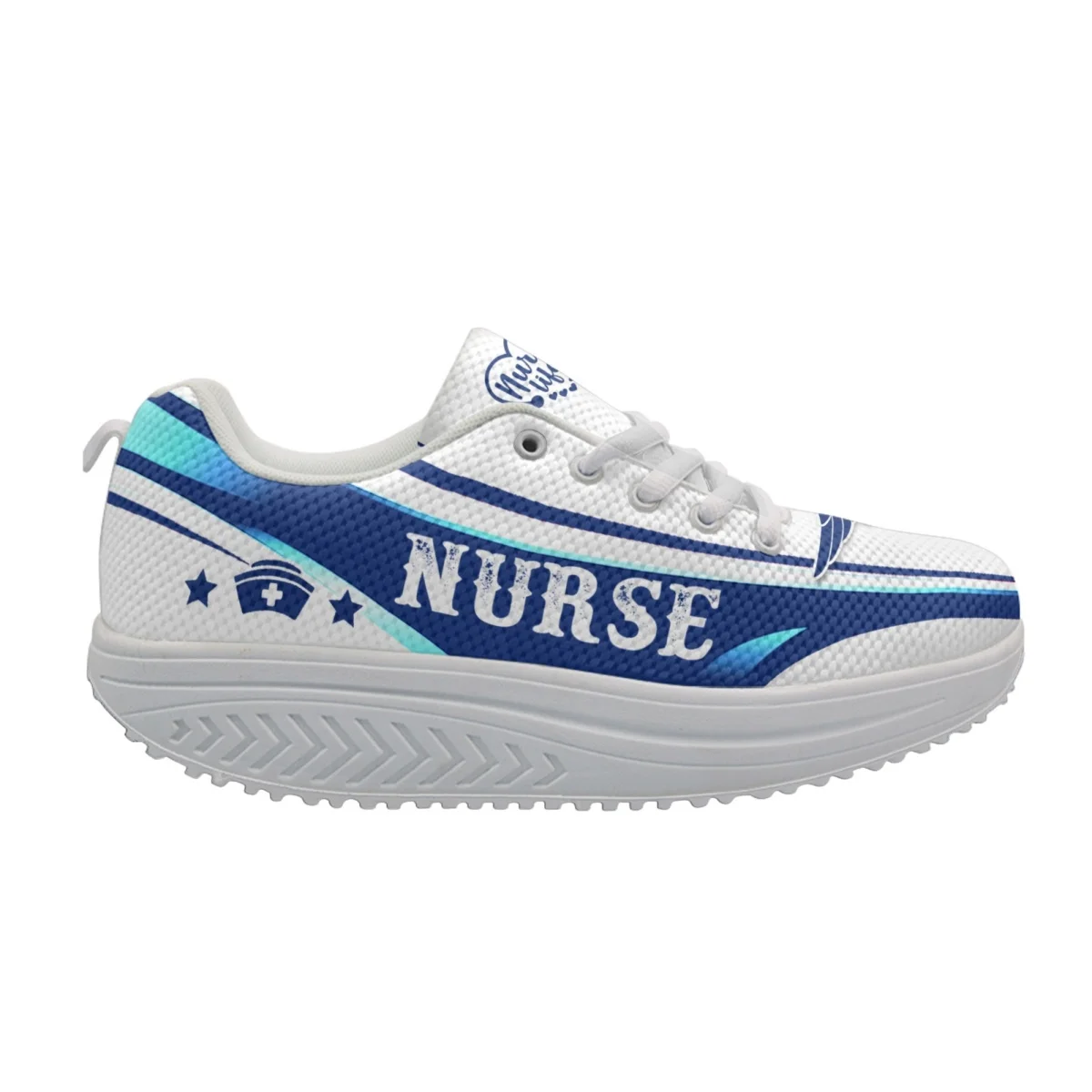 INSTANTARTS Women\'s Nurse Shoes Comfortable Lace-up Platform Sneakers Nurse ECG Design Height Increasing Swing Shoes for Ladies