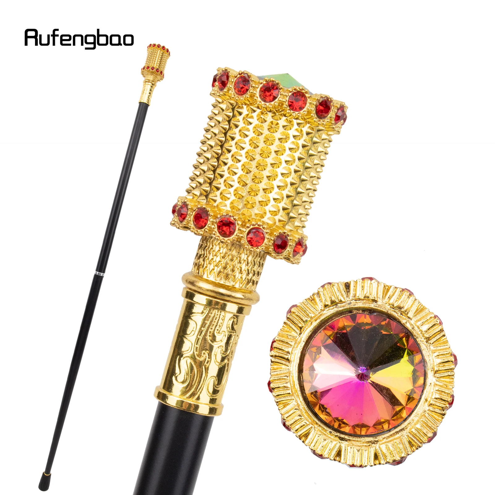 Golden Red Artificial Diamond Walking Cane Fashion Decorative Walking Stick Gentleman Elegant Cosplay Cane Knob Crosier 94cm