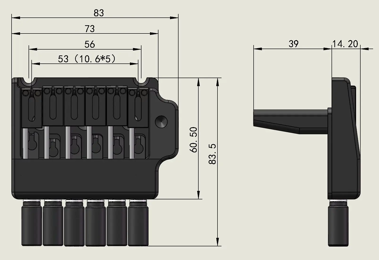 New GUYKER 6 String Tremolo System Bridge Tailpiece for Headless Guitar Accessories Black