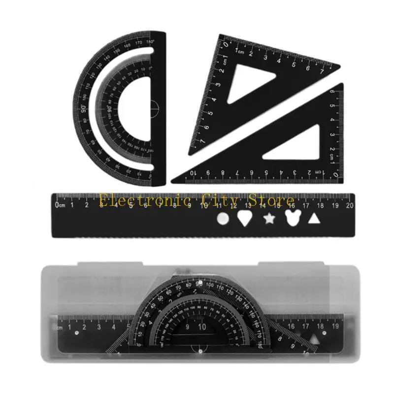 4 PCS Ruler Set Geometry Ruler Set Math Dostraction Triangle Ruck Tool School School Supplies Gift for Children Hu8d