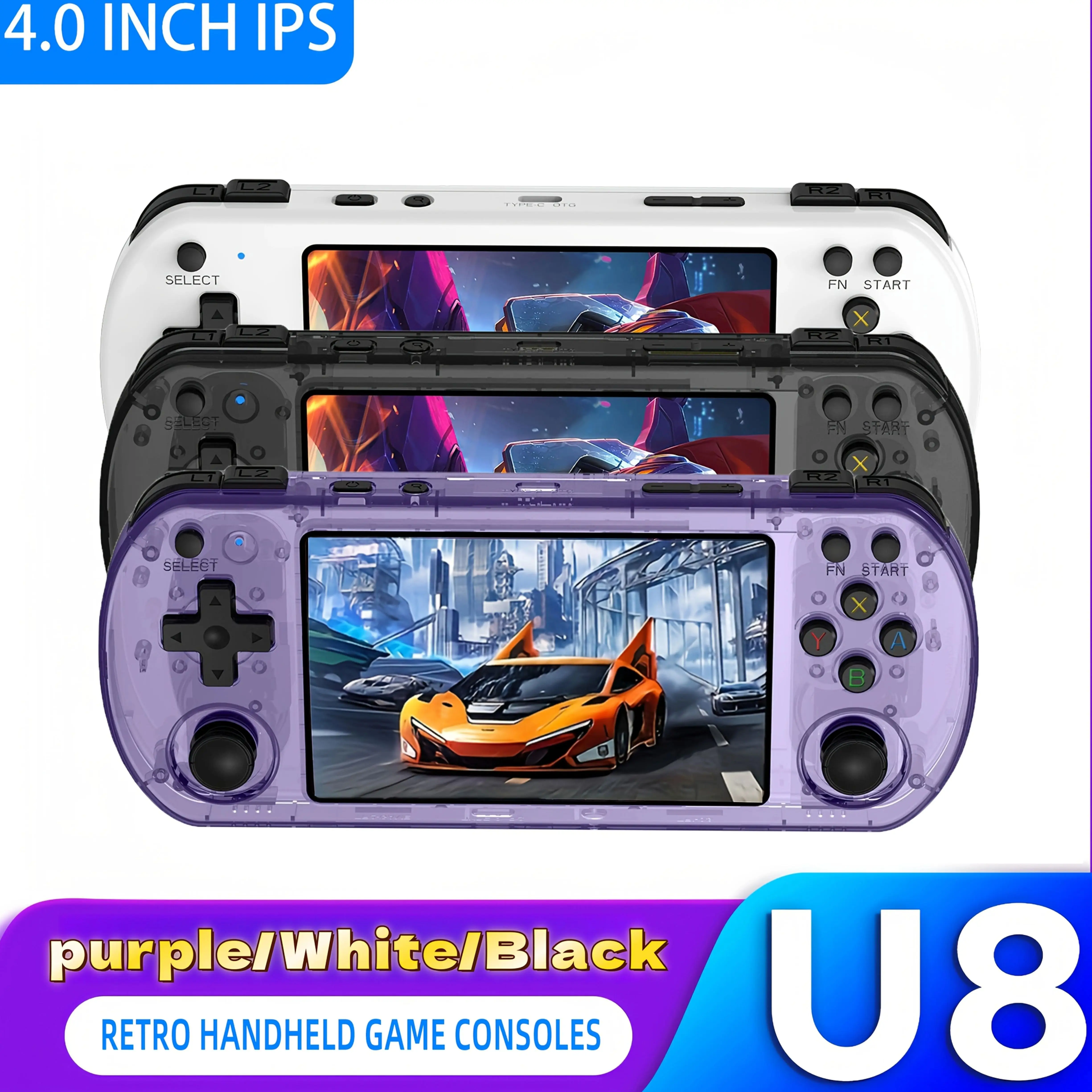 

Портативная игровая консоль U8 Retro с открытым исходным кодом Linux, 4,0-дюймовый 4K HD IPS-экран, 64 ГБ, 17500+ классических игр