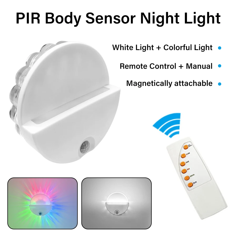 PIR Motion Sensor Night Light With Remote Red Green Blue Colorful Change Ambient Light For Bedroom Bedside Magnetic wall light