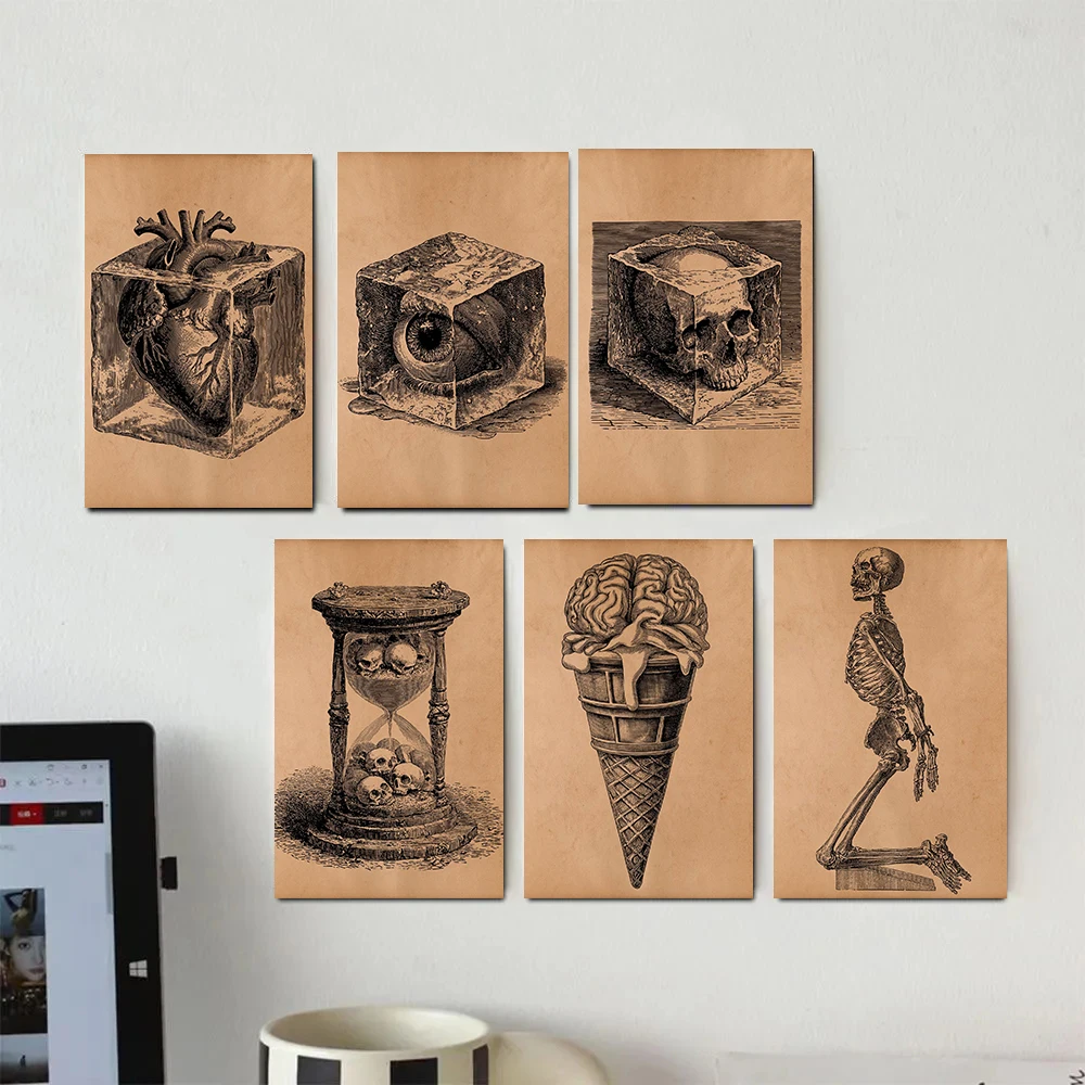 Surreal Anatomical Anatomical Skull Heart Ice Posters Human Brain Science Modern Prints Canvas Painting Wall Picture Home Decor