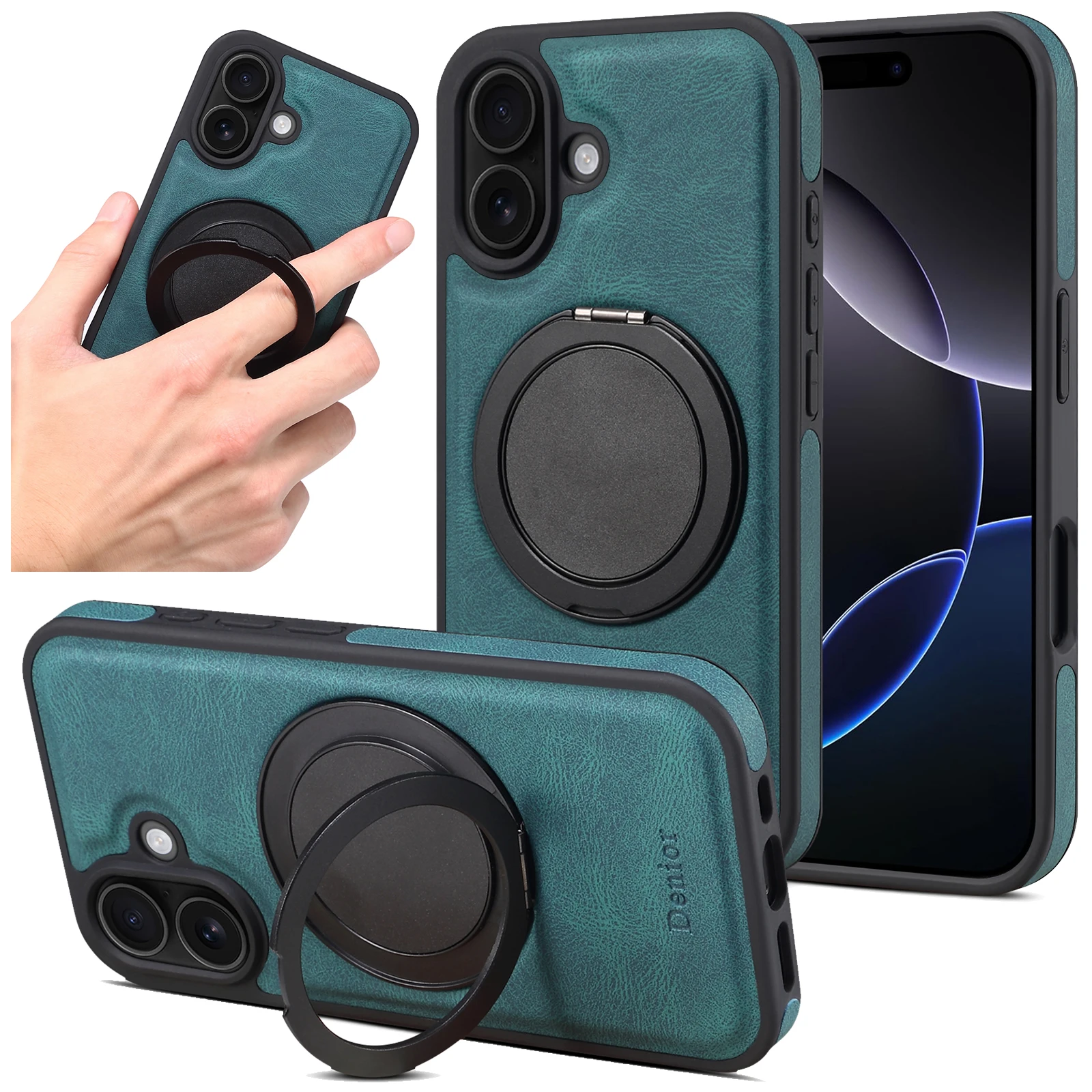 Handyhülle 360 ° Drehbarer Ständer mit Kunstleder-Ringverschluss für iPhone 18 Pro Max 17 Air 16 Plus 15 14 13 12 – Detail 6
